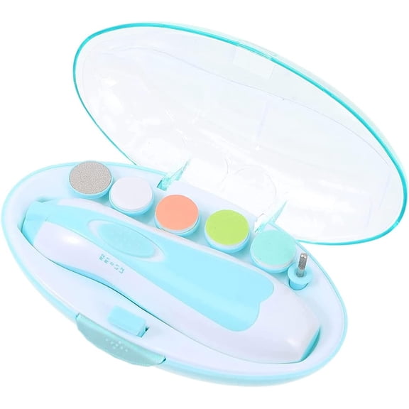 Baby Nail Trimmer Electric Baby Nail File 6 in 1 Baby Nail File Clipper with Led Light and Grinding Heads for New Born Infant Toddlers Adults (Blue)