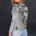 thumbnail image 4 of Women's Floral Printed Knit Shirt Casual Long Sleeve Round Neck Stretch Slim Fit Shirt Top, 4 of 7