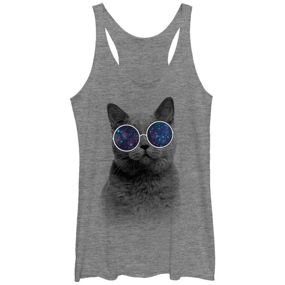 Women's Lost Gods Galaxy Goggles Cat  Racerback Tank Top Gray Heather Large