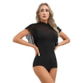 thumbnail image 5 of Zaldita Women Gymnastics Leotard Bodysuit Ruffle Mesh Short Sleeve Modern Latin Dance Tops Black S, 5 of 7