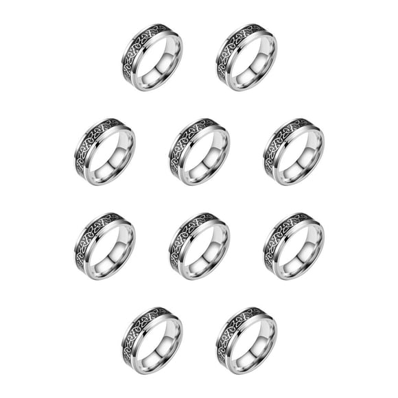 Sonducket Anillo de acero inoxidable ancho para hombre, adorno de encanto grabado, joyería de varios tamaños, banda de compromiso para mujer, Blanco Tamaño 10 10piezas