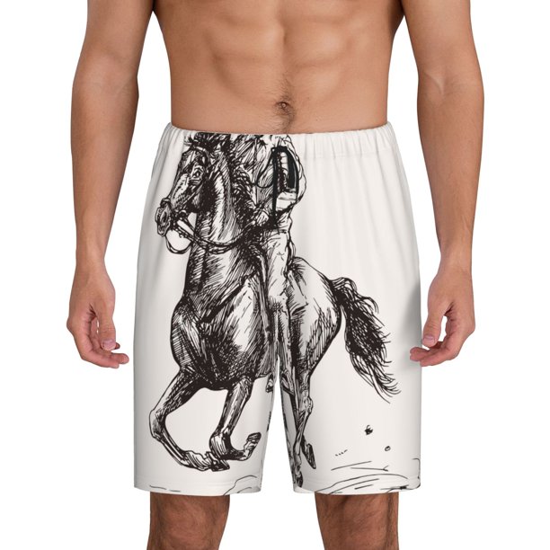 Balery Cowboy Ride A Horse Pantalones cortos de pijama de punto de algodón para hombre con cinturilla y bolsillos-Medium