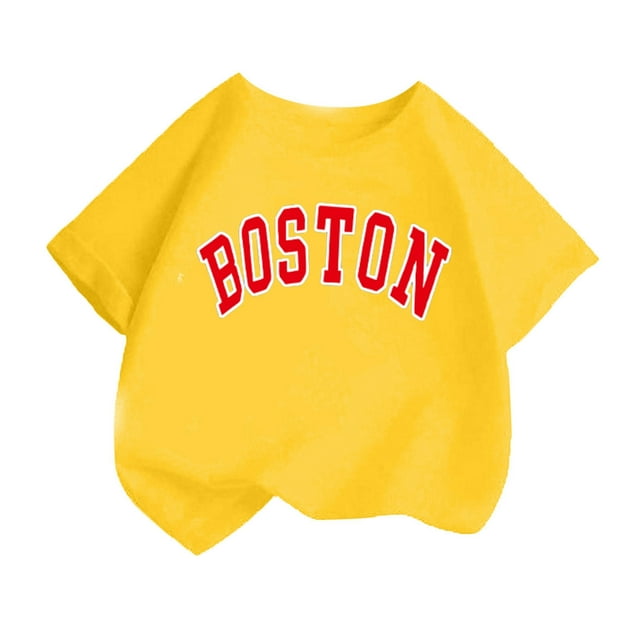JAKANYQ T-Shirt Mode pour Filles Tout-Petits, Imprimé Mignon, Col Rond, Manches Courtes, Été, Décontracté, Ample, Jaune 4-6 Ans