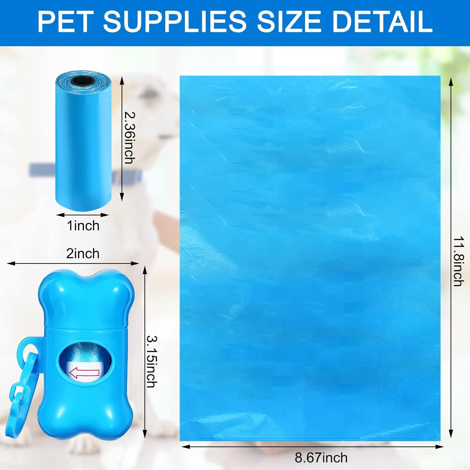 3000 Count Dog Poop Bags Pet Waste Bags for Poop with 3 Dispensers for Home, Outdoor, Puppy Walking, and Travel, 12 x 8.6 Inch(Blue)