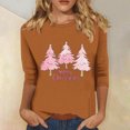 thumbnail image 2 of asdoklhq Christmas Turtleneck Sweater Women's Christmas Printed Round Neck 3/4 Sleeve T-shirt Loose Top Long Sleeve Round Neck Top/Shirt Brown 3X, 2 of 5