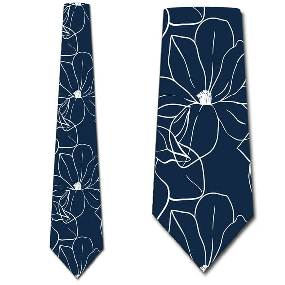 Floral Print Ties Mens Magnolia Pattern Navy Necktie by Three Rooker