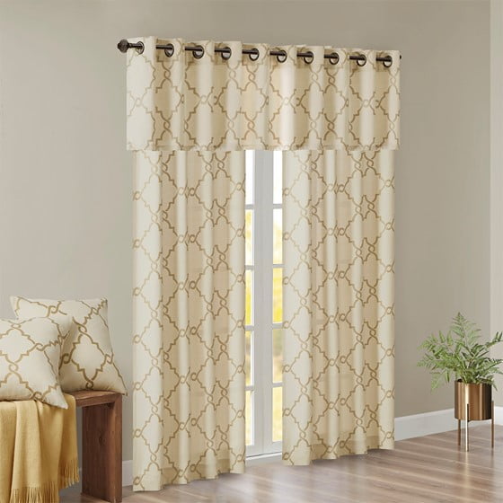 MAYEERTY 50x18" Fretwork Print Grommet Top Valance - Beige/Gold
