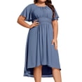 thumbnail image 1 of Vestido de cóctel Ever-Pretty Plus con cuello en V de chifón azul empolvado, 1 of 6