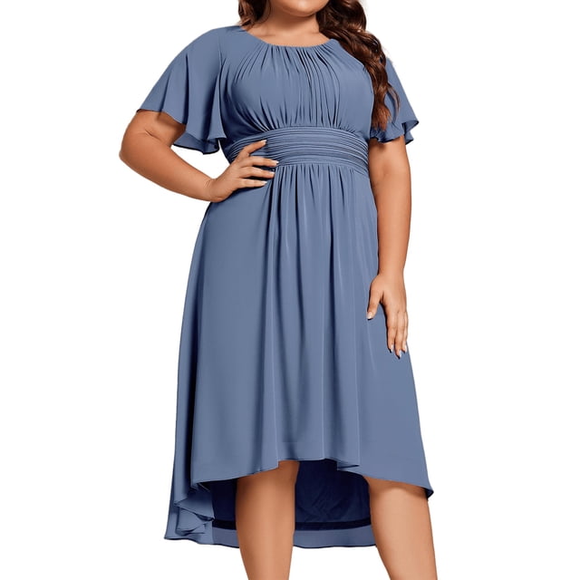 Vestido de cóctel Ever-Pretty Plus con cuello en V de chifón azul empolvado