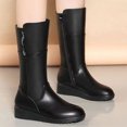 thumbnail image 3 of Zapatos Botines para mujer Botines de moda de otoño e invierno para mujer tacón de cuña de fondo punta redonda Color sólido cremallera lateral de imitación estilo informal cómodo (Black 6.5), 3 of 5