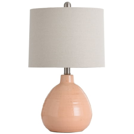 Misting Lamp - Ceramic Table Lamp - Beige Hardback Linen Shade - Orange Mist Finish