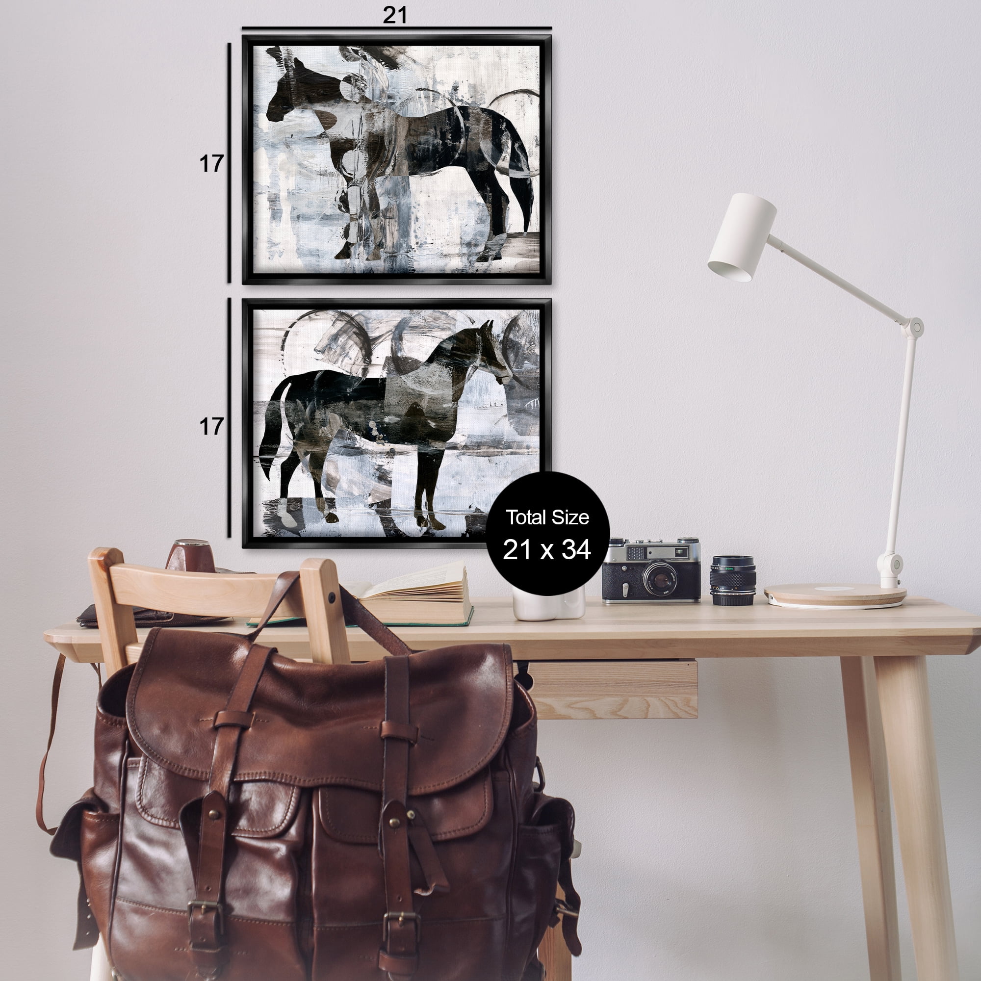 Stupell Industries Abstract Horse Silhouette Circles Animals Painting Black Floater Framed Canvas Art Print Wall Art, 21 x 17, Set of 2