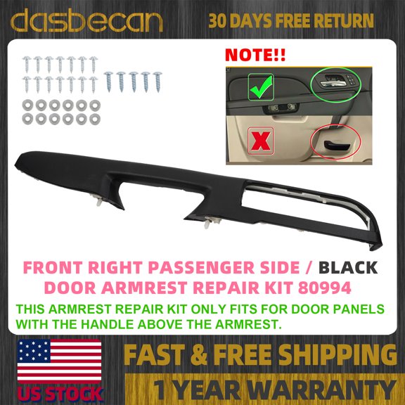 Dasbecan Black Front Right Passenger Side Door Armrest Repair For GMC Chevy Tahoe Silverado 2010-2014 #80994 20920362 20954899 22818483 22818496