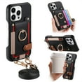 thumbnail image 2 of For iPhone 14 Pro Phone Case,With 360° Rotatable Ring Kickstand,Detachable Long Shoulder Strap,Card Slots,Shockproof Anti-fall PU Leather Anti-Scratch Back,Durable Wallet Phone Case,Black, 2 of 9
