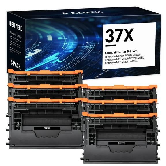 6-Packs Compatible for HP 37A 37X Black Toner Cartridge for HP 37X 37A CF237A M608 Toner Enterprise M608n M608dn M608x M609 MFP M631 M632 M633 Printer Ink