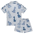 thumbnail image 2 of Silky Satin Kids' Pajama Set Breathable & Smooth Unisex Button-Down Pajamas Cute Blue Dinosaurs, 2 of 8
