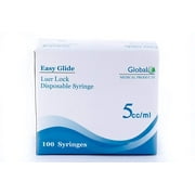 5ml Syringe Only with Luer Lock Tip - 5 Syringes Without a Needle by Easy Glide - Great for Medicine, Feeding Tubes, and Home Care