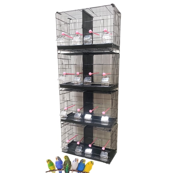 Lot of 4 of Stack & Lock Double Breeding Breeder Flight Bird Quail Cages with Both Center Wire and Solid Dividers Side Breeding Nest Doors