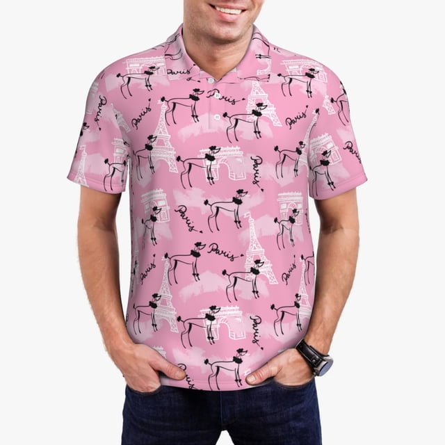 Balery Cartoon Poodle Dog Camisa Polo de Hombre con Estampado, de Manga Corta y Tejido Medio, Camisa Tipo Golf Polo-Medium