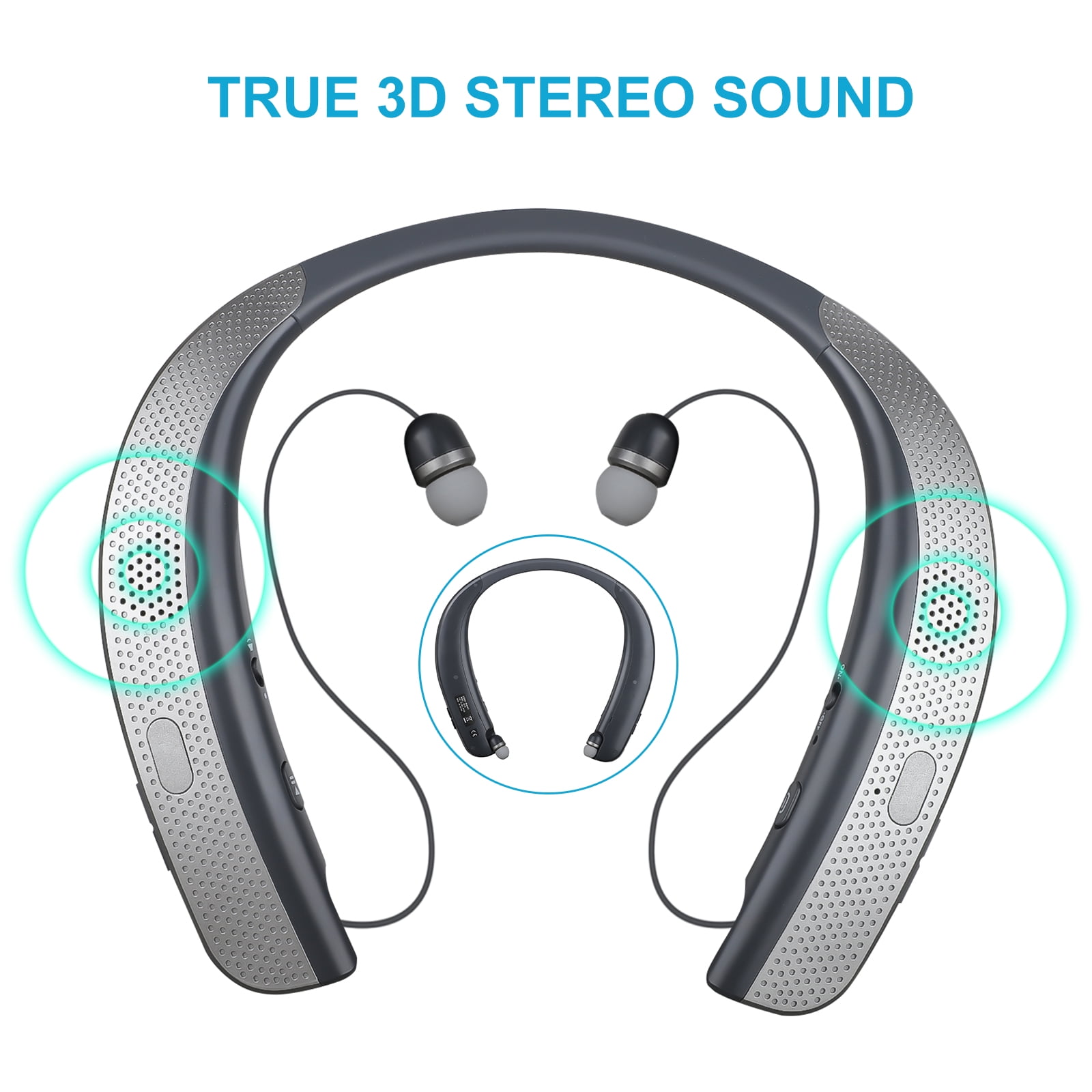 New Upgraded Wireless Bluetooth Headphones Speaker V4 1 Noise Cancelling Surround Sound Neckband Headset Portable Sports Speaker With Retractable Earbuds Walmart Com Walmart Com