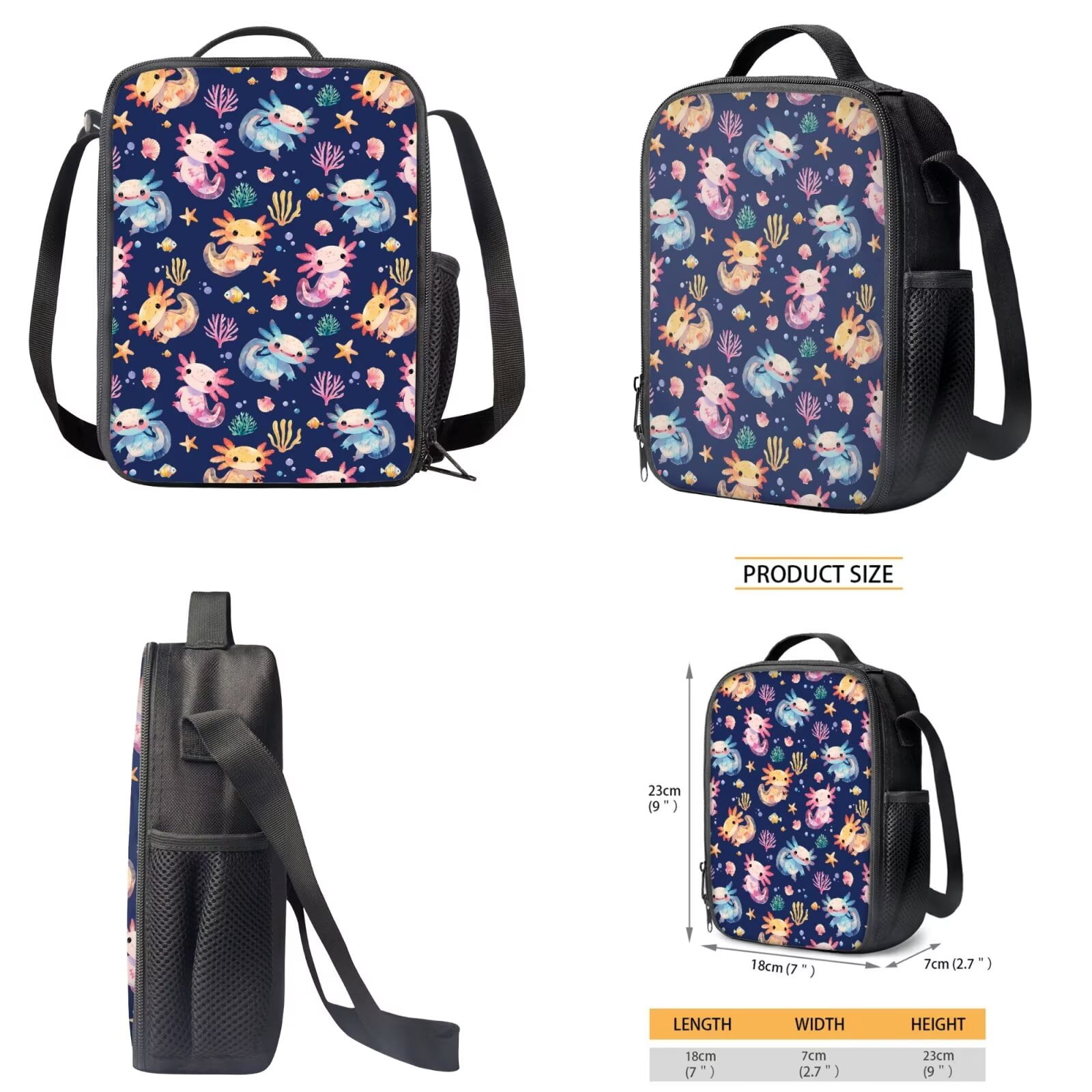 Binienty Axolotl Backpack Student Bookbag for Girls Boys Elementary School 3 Piece Kids Casual Travel Backpack with Lunchbox Pencil Case