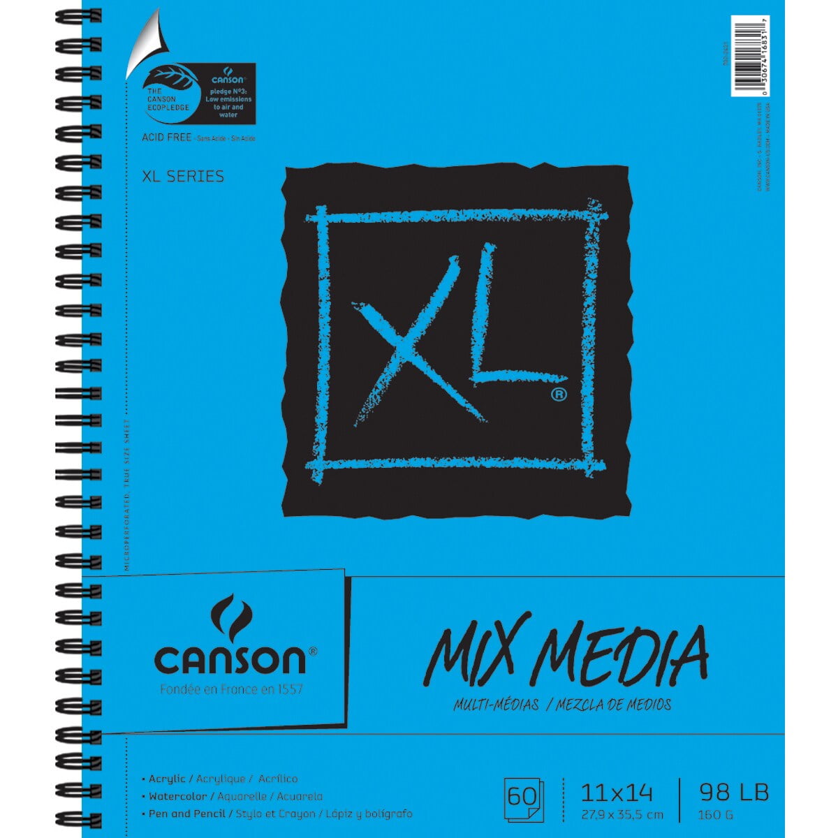 Canson Xl Spiral Multi-media Paper Pad 11"x14"-60 Sheets