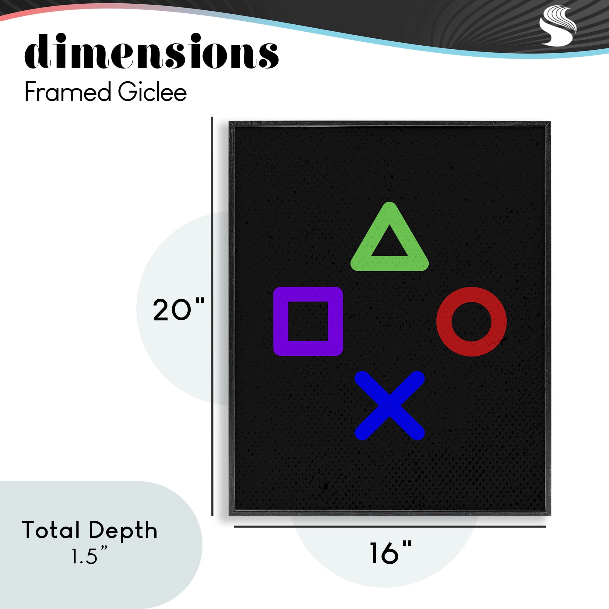 Game Button Shapes Black Framed Giclee Art, design by Kim Allen