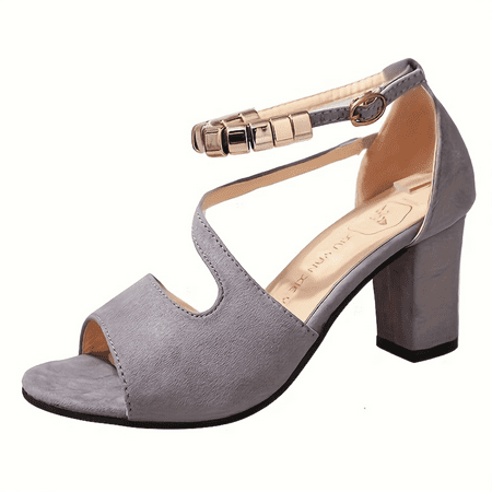 

CIKELIMY Women‘s Ankle Strap Sandals Peep Toe Heeled Shoes With Hollow Out Metallic Buckle Closure