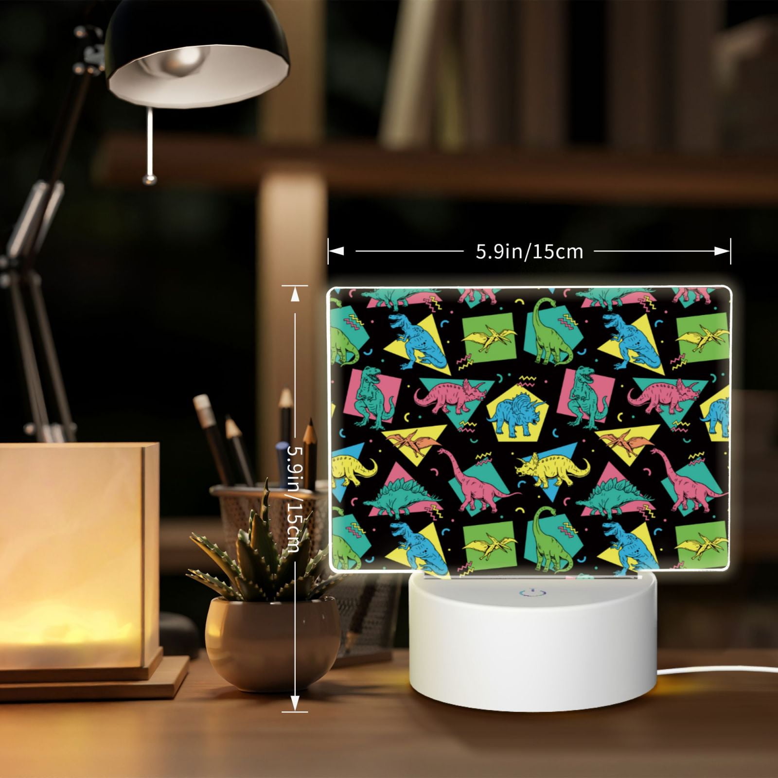 Kdxio Geometric Dinosaur Rectangular Acrylic Night Light Acrylic Sleep Night Light Friend Gifts for Birthday Gifts for Women Teens Boys Girls
