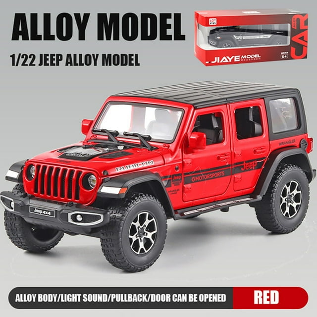 1/22 Jeep Wrangler Off-Road SUV Alloy Model Car Diecast Scale Metal Vehicle Model Toy Simulation Sound & Light Kids Toy Gift red box