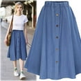 thumbnail image 2 of Women's A-Line Single Breasted denim Skirt Women New Arrival Summer Autumn Cute Casual Knee harajuku high waist, 2 of 6