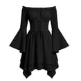 thumbnail image 3 of Oksale Lace Up Dress for Women Medieval Retro Flare Sleeve Renaissance Dresses Off Shoulder Asymmetrical Hem Mini Dress Halloween Costumes Black L, 3 of 10