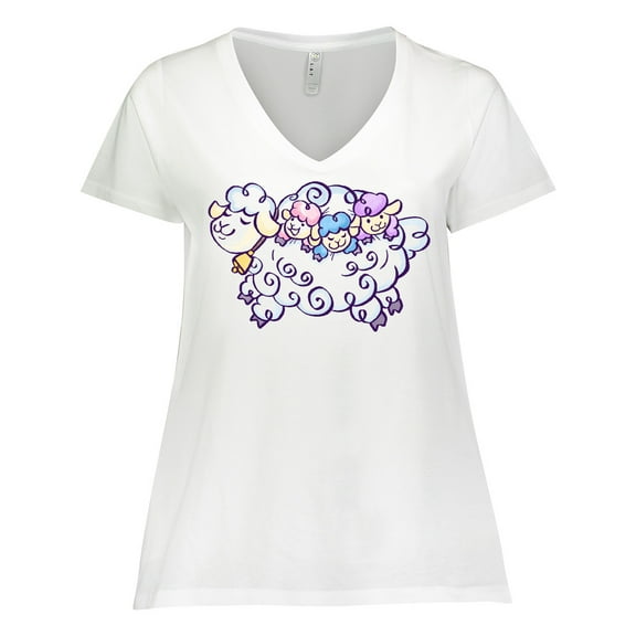 Inktastic Fluffy Sheep Family Women's Plus Size V-Neck T-Shirt