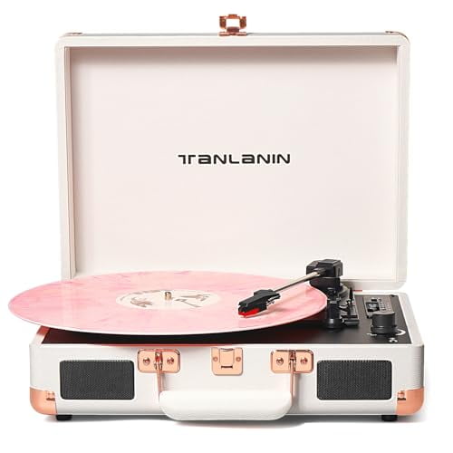 Reproductor de discos de vinilo con Bluetooth, tocadiscos portátiles vintage de 3 velocidades con altavoces incorporados, reproductor LP accionado por correa, compatible con grabación USB, entrada aux