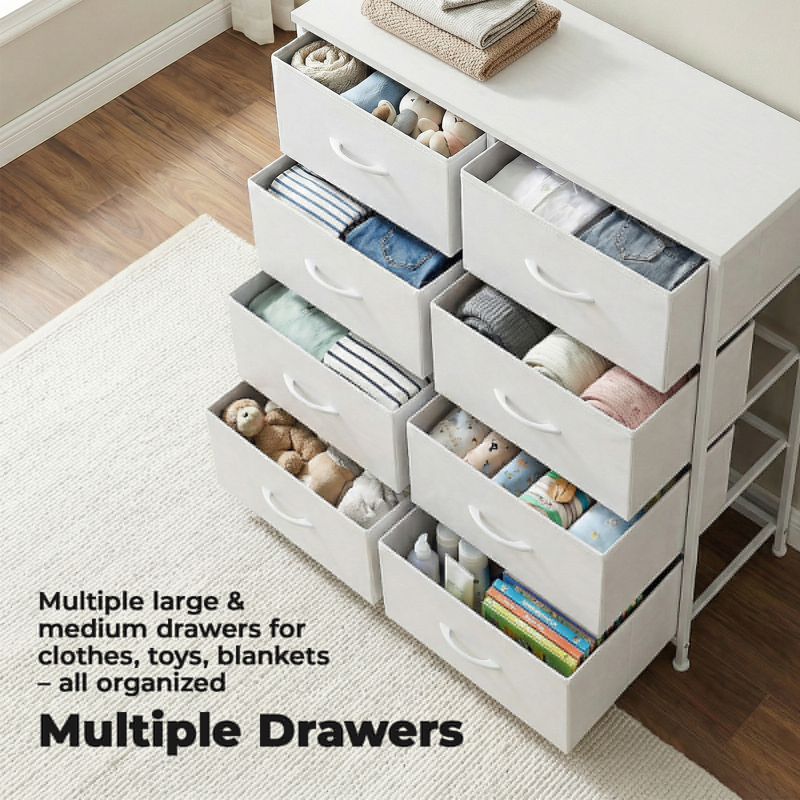 Alvantor Tall Dresser Fabric Storage Tower ,Wooden Top for Kid Room, Closet, Entryway, Nursery