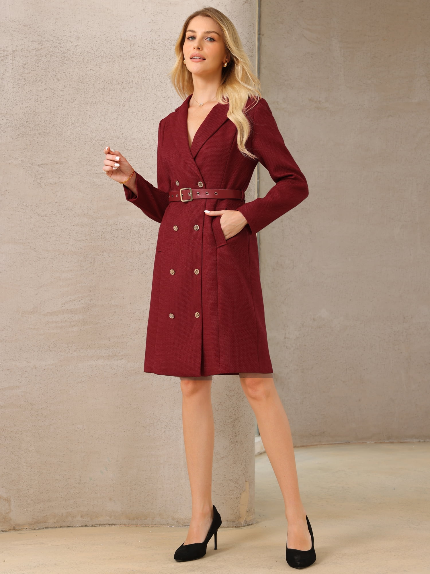 DARING DIVA Women's Double Breasted Long Sleeve Blazer Dress S Red
