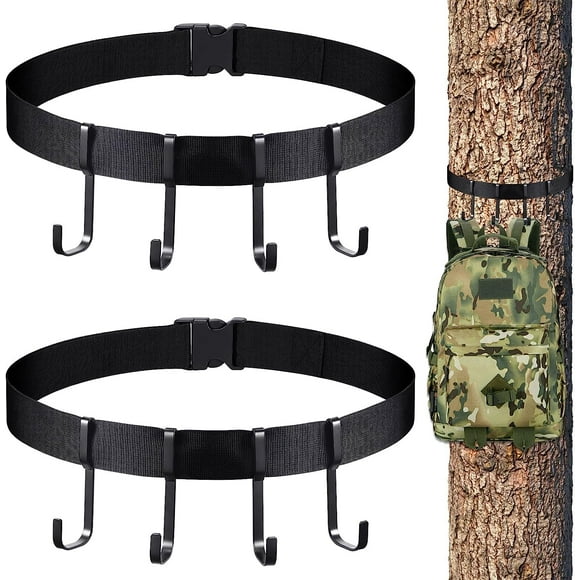 nipocaio 2PCS Treestand Strap with 8 Multi Hook Hangers, Treestand Gear Hooks Hang Gear Holder Hunting Gear Camping Equipment