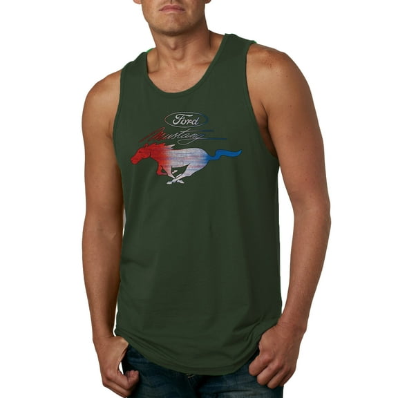 Wild Bobby, Classic Ford Mustang Car Logo, Cars and Trucks, Mens Graphic Tank Top, Forest Green, 3X-Large