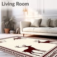 thumbnail image 2 of ODIKA 2'x3' Machine Washable Non-Slip Area Rug, Joyful Reindeer Welcome with Nordic Folk Art Motifs High Traffic Rug, Brown, 734741, 2 of 7