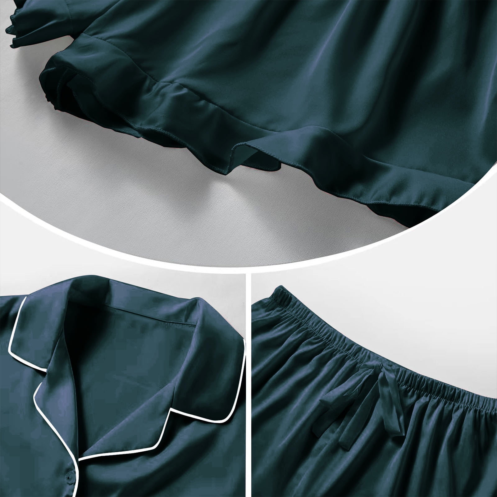 SHBVMPO Women's Satin Pajama Set - Short Sleeve Button-Down Pjs, Soft Silk-Like Sleepwear, Lounge Set