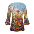 thumbnail image 5 of CYMMPU Spring Tops Button V Neck Flare Sleeve Fall Fashion Shirts Loose Fit Floral Pattern 3/4 Sleeve Blouses for Women Dressy Casual Tunic Tops Empire Waist A Line T-Shirts Multicolor XL, 5 of 5