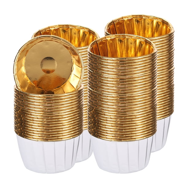Moldes para cupcakes de foil metálico para hornear, 150Pcs moldes para cupcakes, soportes para cupcakes, Blanco/Dorado