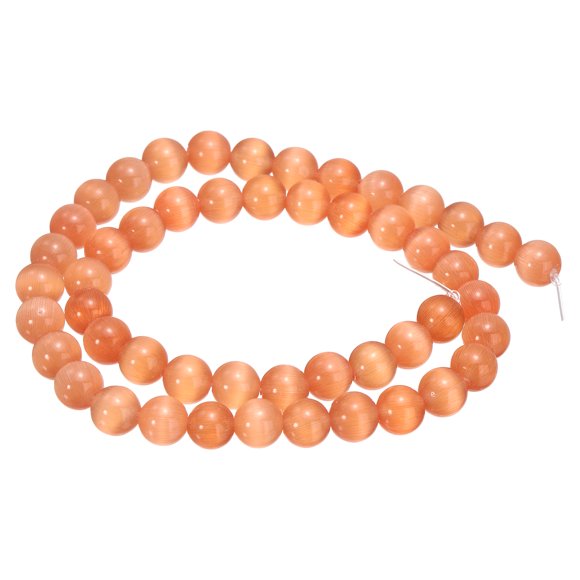 Uxcell 48pcs Orange Cat's Eye Stone Beads 8mm Round Smooth Gemstone Crystal Loose Bead for Jewelry Making Bracelets Necklace Earrings DIY
