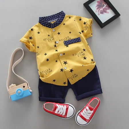 

Yubatuo Toddler Kids Baby Boys Star Letter Gentleman Shirt Tops Shorts Outfits Set Yellow 110/XL
