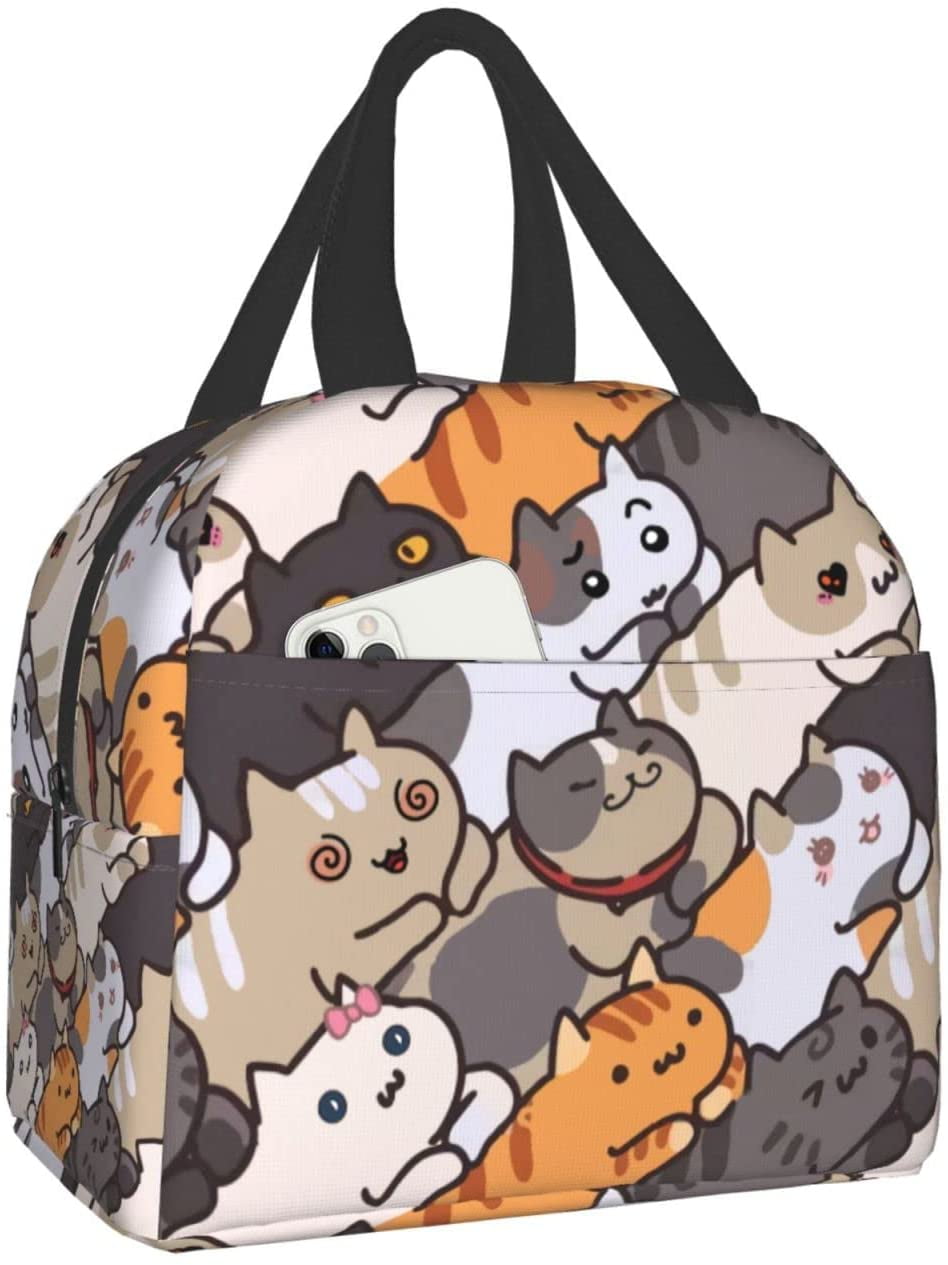 NICKSUN Kawaii Cats Pattern Lunch Bag, Insulated Portable Lunch Bag for
