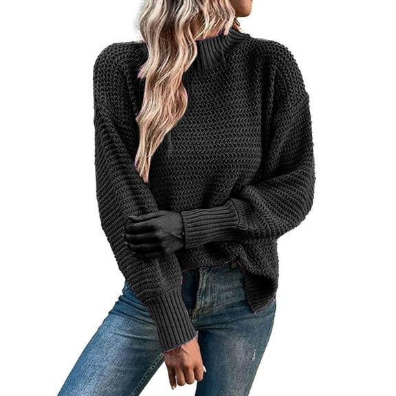 VISALY Turtleneck Sweatshirt Tunic Sweatshirt Womens Turtleneck Oversized Sweaters Batwing Long Sleeve Pullover Loose Chunky Knit Jumper Lightweight Pullover Dressy Sweaters Solid Sweatshirt Black L