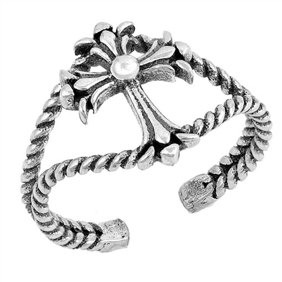 Sterling Silver Fleur De Lis Cross Toe Ring Adjustable Midi Band 925 New Jewelry Female Unisex