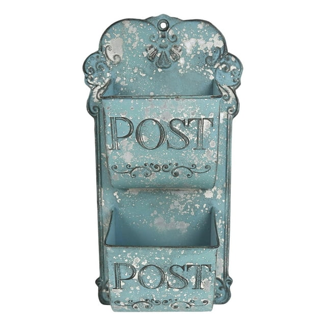 yuksok Wall Mount Mailbox Retro Design Wall Hanging Mail Box for Outdoor Front Door Blue