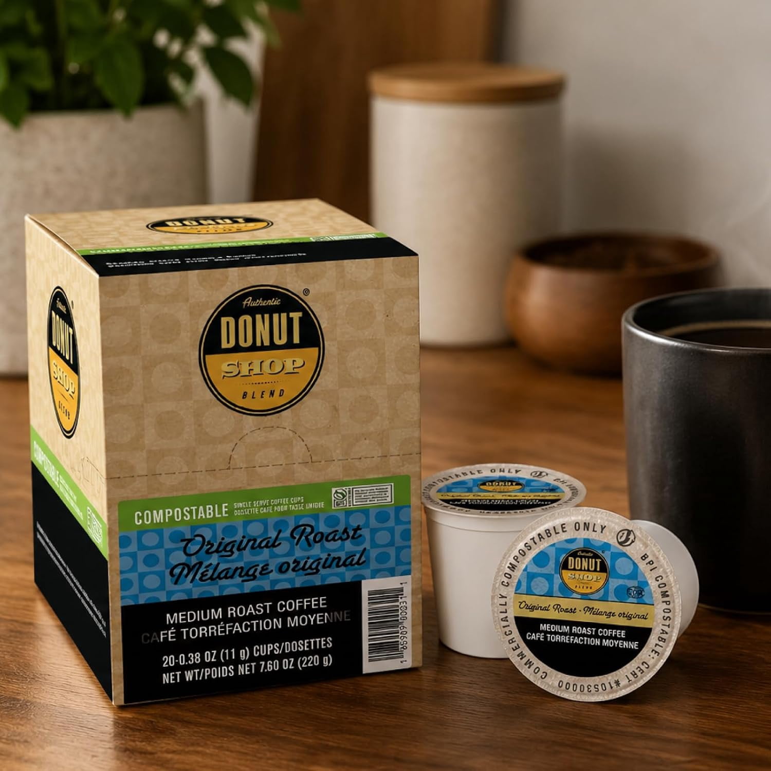Authentic Donut Shop Original Roast, Compostable Coffee Pods - Medium Roast, K-Cup Compatible, 80 Count