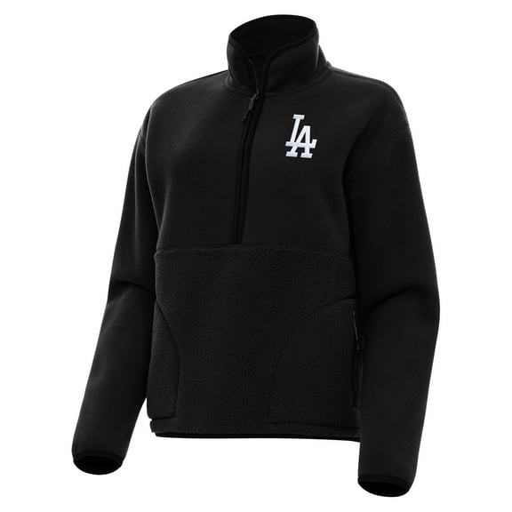Women's Antigua Black Los Angeles Dodgers Figure Half-Zip Sweatshirt